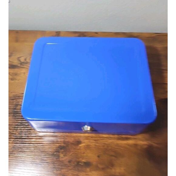 Blue Cash Box with Money Tray Storage Safe Lock Box with Key - Picture 7 of 7